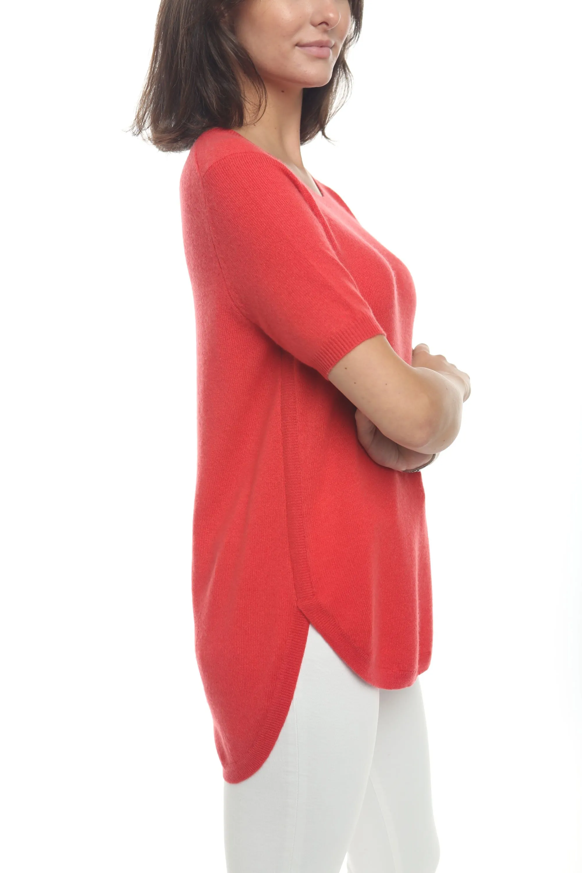 100% Cashmere Short Sleeve Crew Neck Tunic