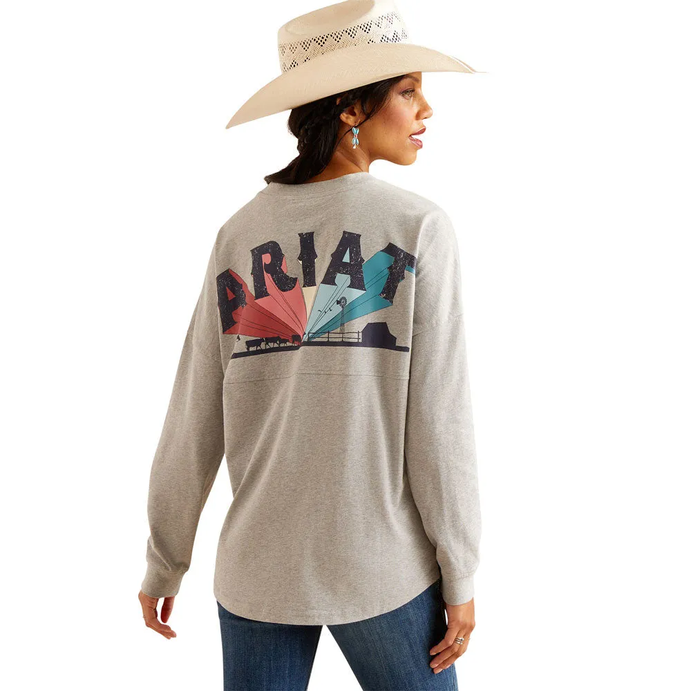 10048646 Ariat Women's Fun Farm Oversize Long Sleeve T-Shirt - Heather Grey