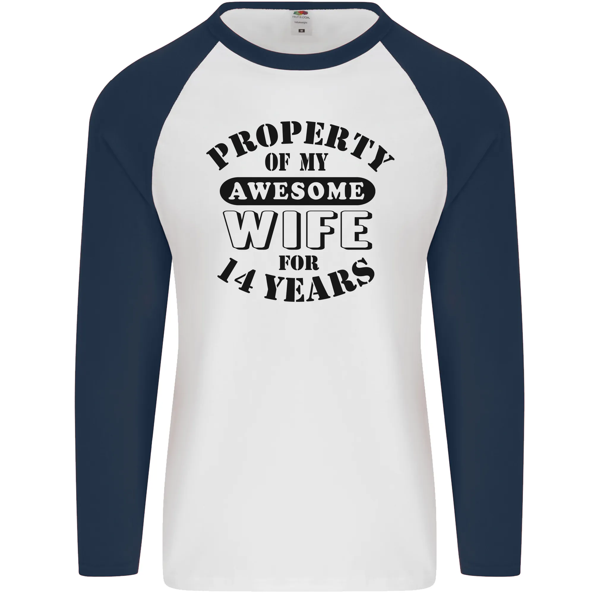 14th Wedding Anniversary 14 Year Funny Wife Mens L/S Baseball T-Shirt