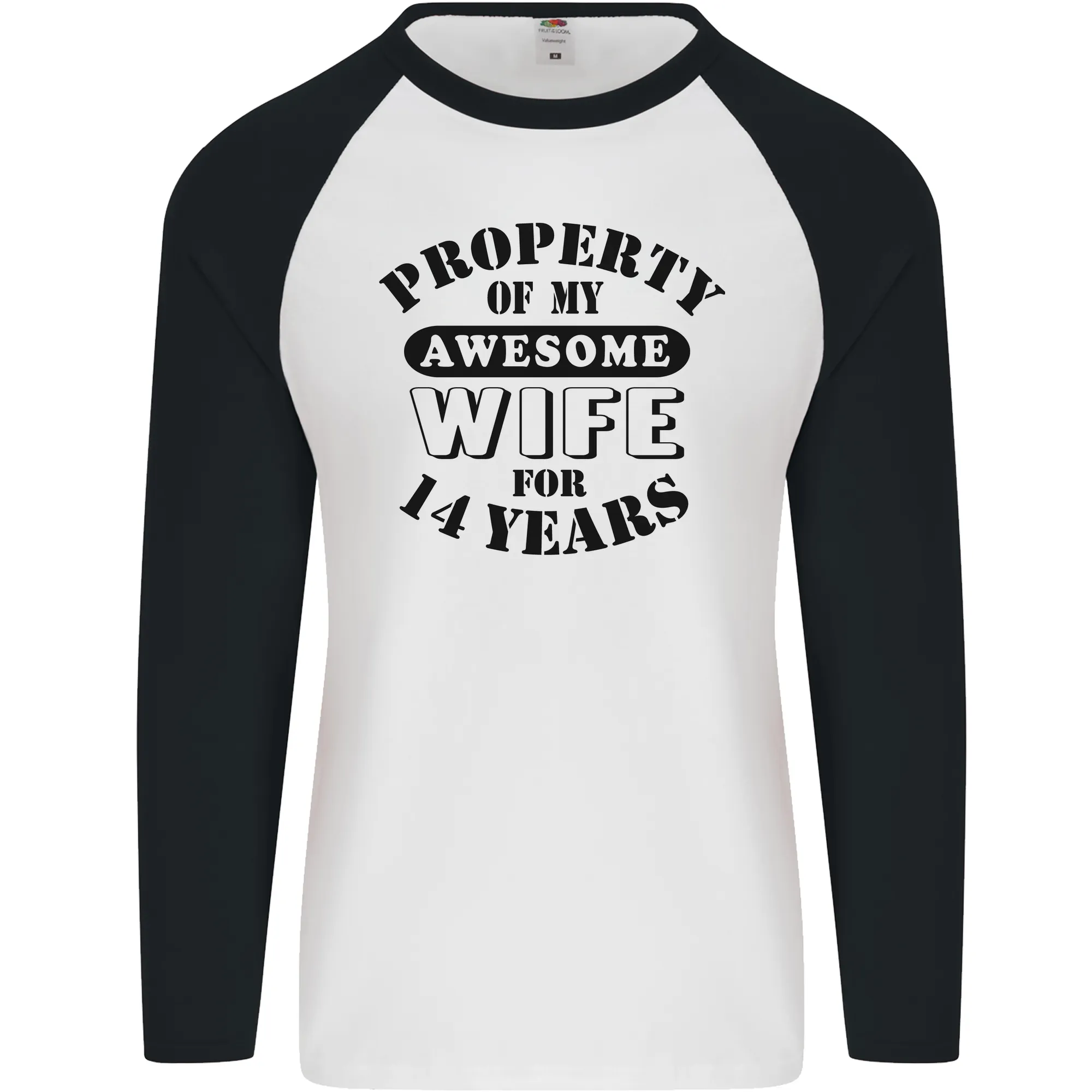 14th Wedding Anniversary 14 Year Funny Wife Mens L/S Baseball T-Shirt