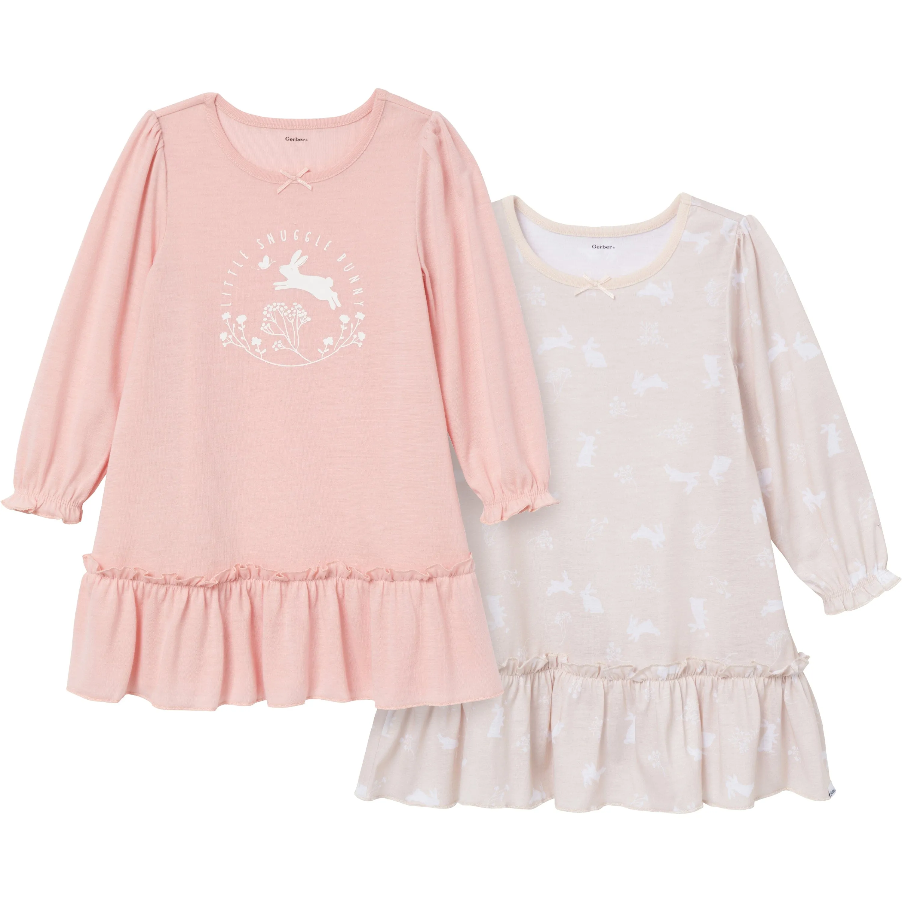 2-Pack Toddler Girls Bunny Long Sleeve Nightgowns