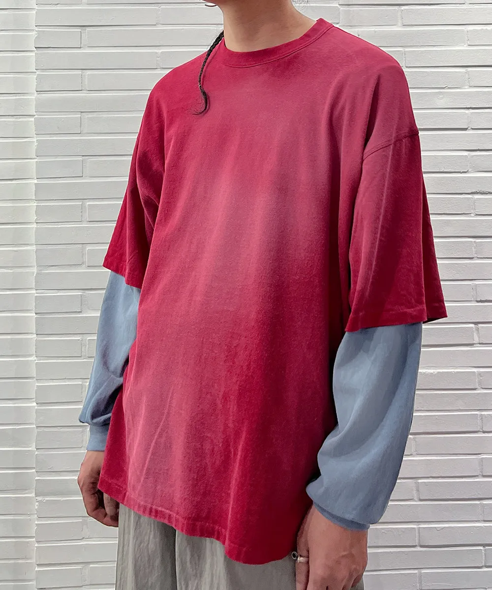 【40%OFF】ANDER WORN LAYERED TEE - CARDINAL/ ASH NAVY