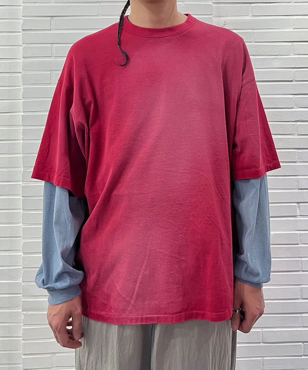 【40%OFF】ANDER WORN LAYERED TEE - CARDINAL/ ASH NAVY