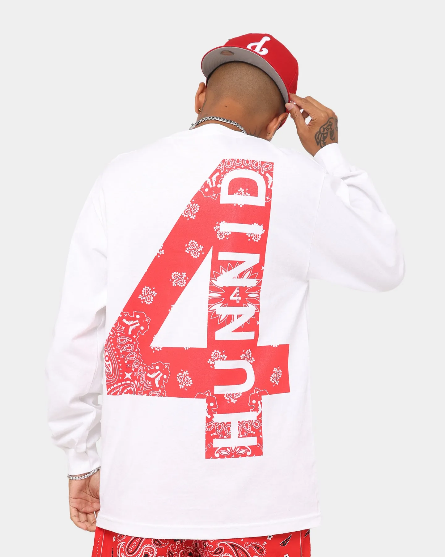 4HUNNID 4 Logo Paisley Long Sleeve T-Shirt White