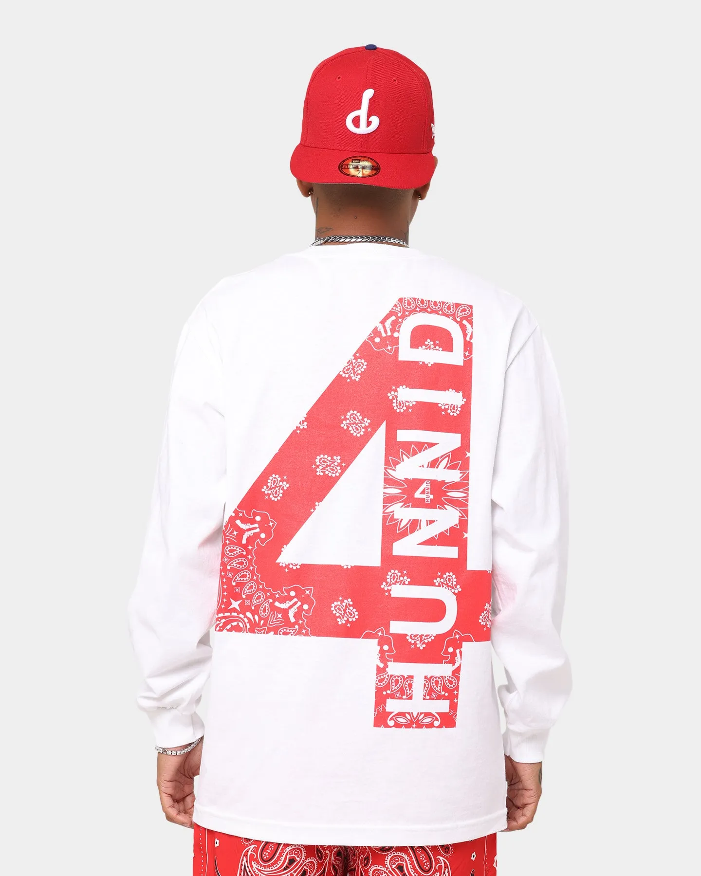 4HUNNID 4 Logo Paisley Long Sleeve T-Shirt White