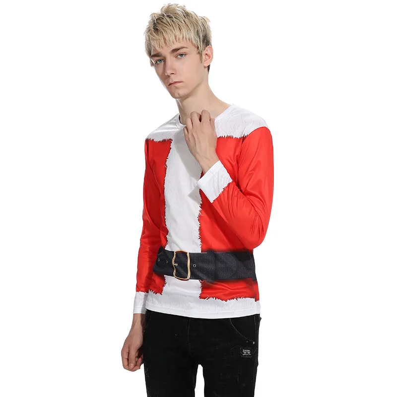 able Men's Round Neck Santa Claus Costume Printed Long Sleeve T-Shirt