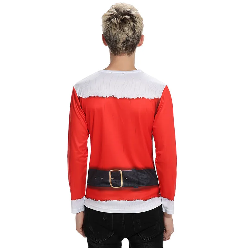 able Men's Round Neck Santa Claus Costume Printed Long Sleeve T-Shirt