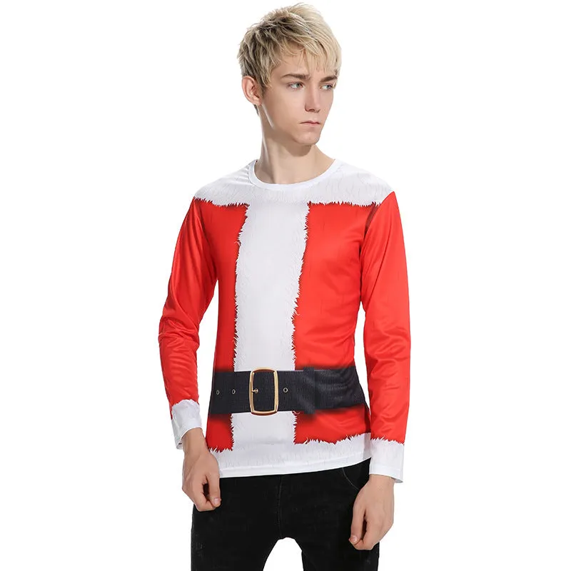 able Men's Round Neck Santa Claus Costume Printed Long Sleeve T-Shirt