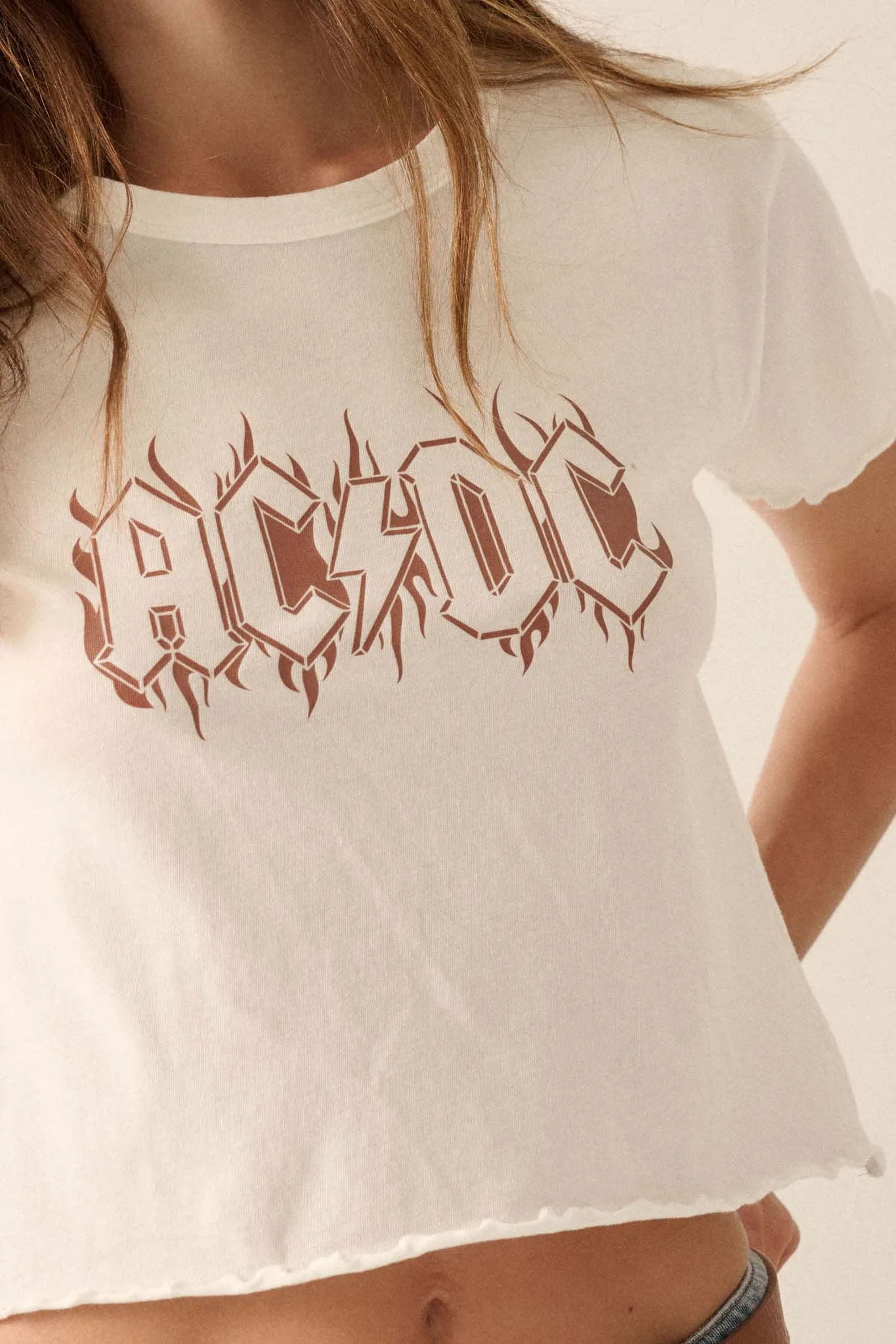 AC/DC All Night Long Cropped Graphic Baby Tee