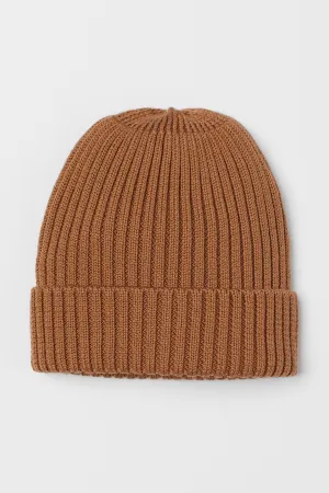 ACRYLIC KNIT SUPER STRETCH CUFF HAT - BROWN