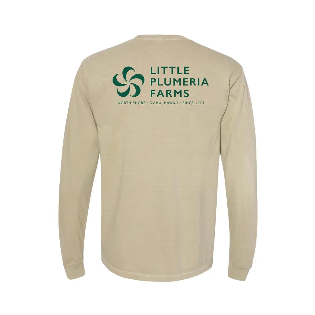 Adult Long Sleeve T-Shirt: Little Plumeria Farms Logo (Khaki)