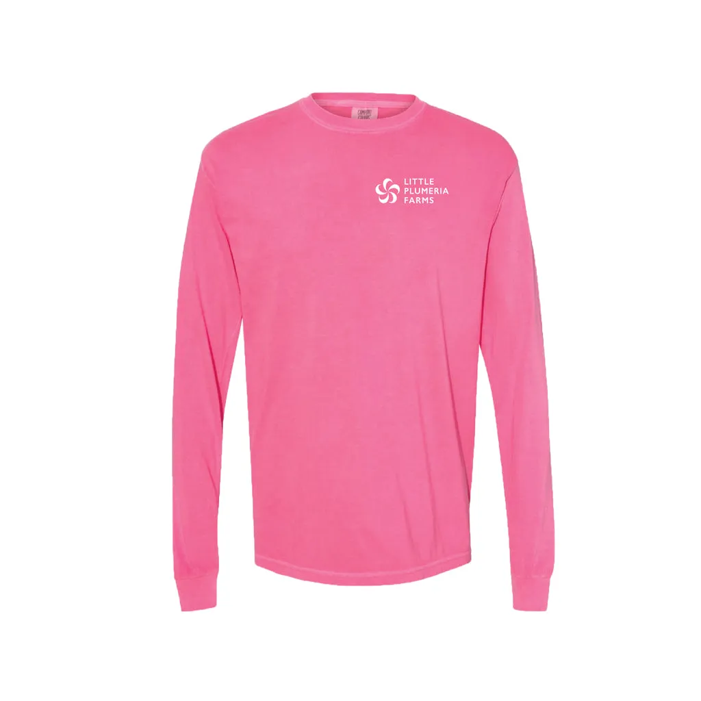 Adult Long Sleeve T-Shirt: Little Plumeria Farms Logo (Pink)