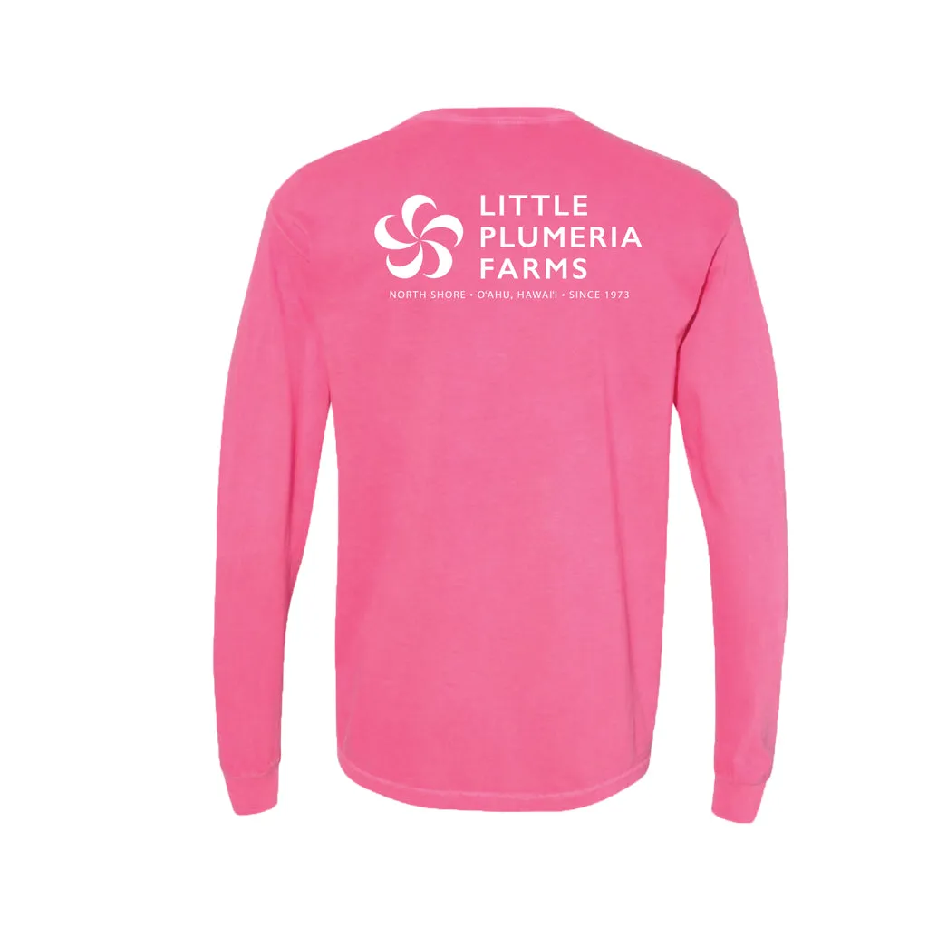 Adult Long Sleeve T-Shirt: Little Plumeria Farms Logo (Pink)