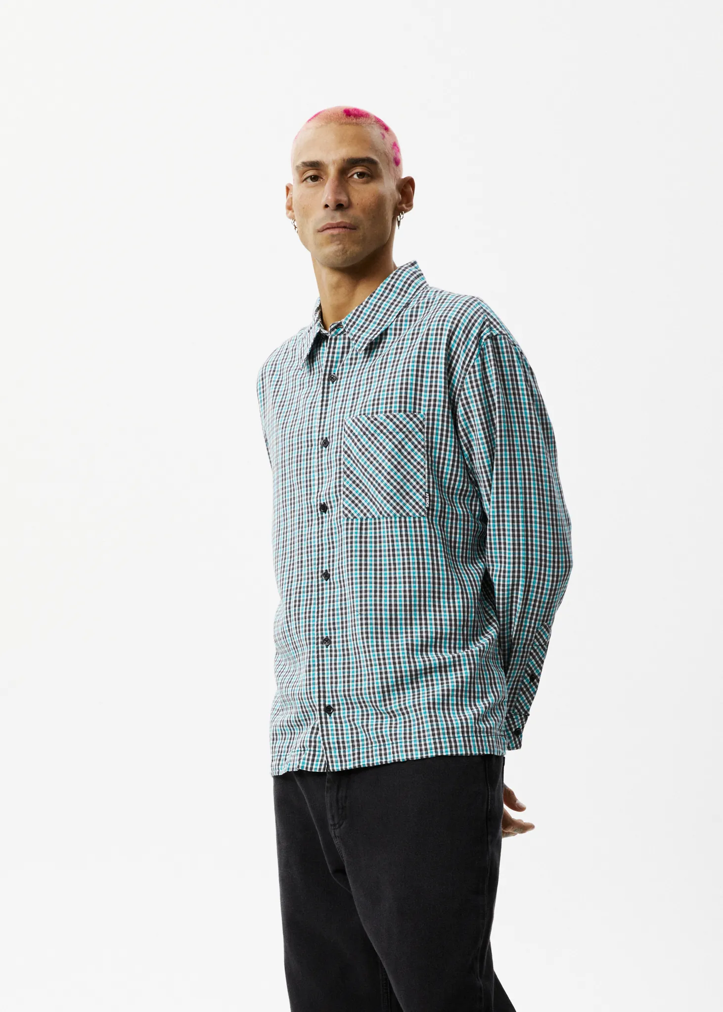 AFENDS Mens Checkers - Check Long Sleeve Shirt - Black