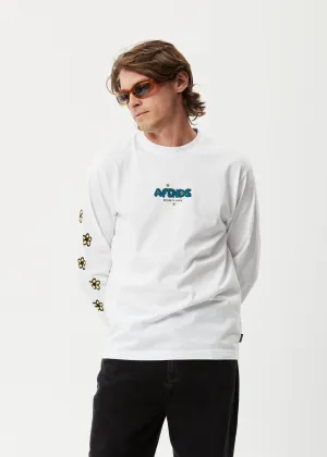 AFENDS Mens Earthling - Long Sleeve Graphic Logo T-Shirt - White