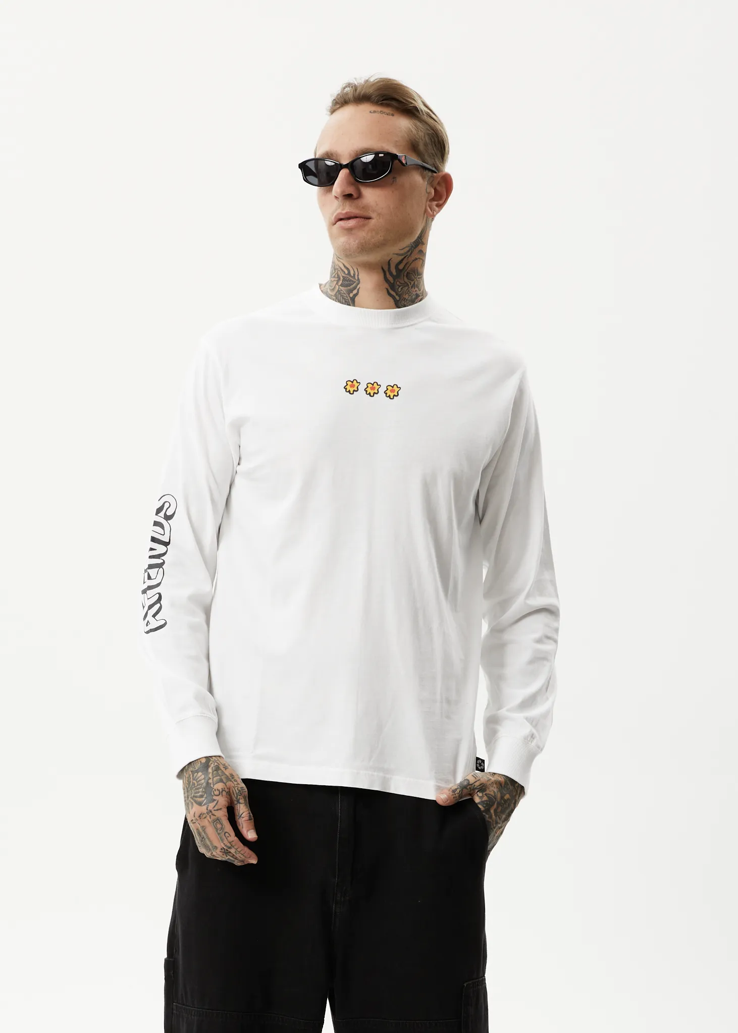 AFENDS Mens Globe - Long Sleeve Graphic T-Shirt - White