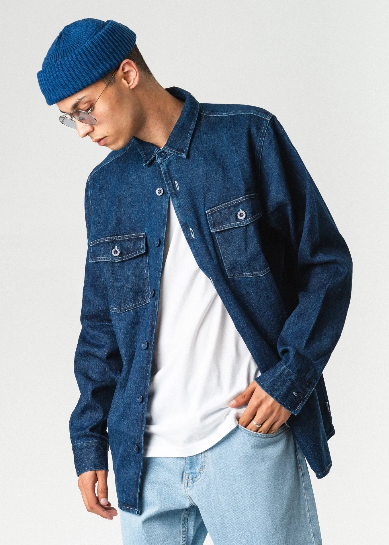 Afends Mens Hemp Denim - Long Sleeve Work Shirt