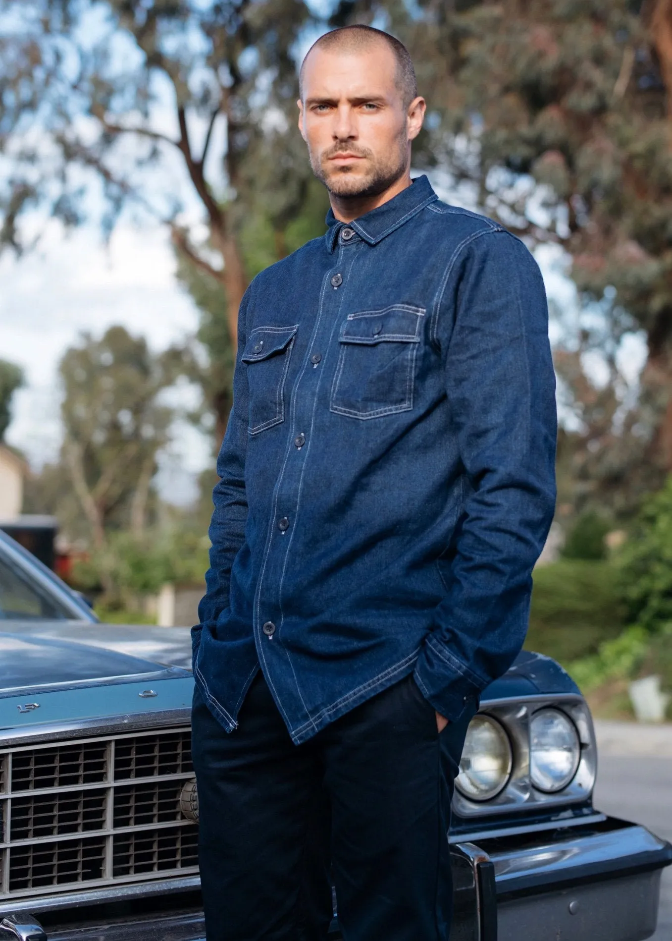 Afends Mens Hemp Denim - Long Sleeve Work Shirt