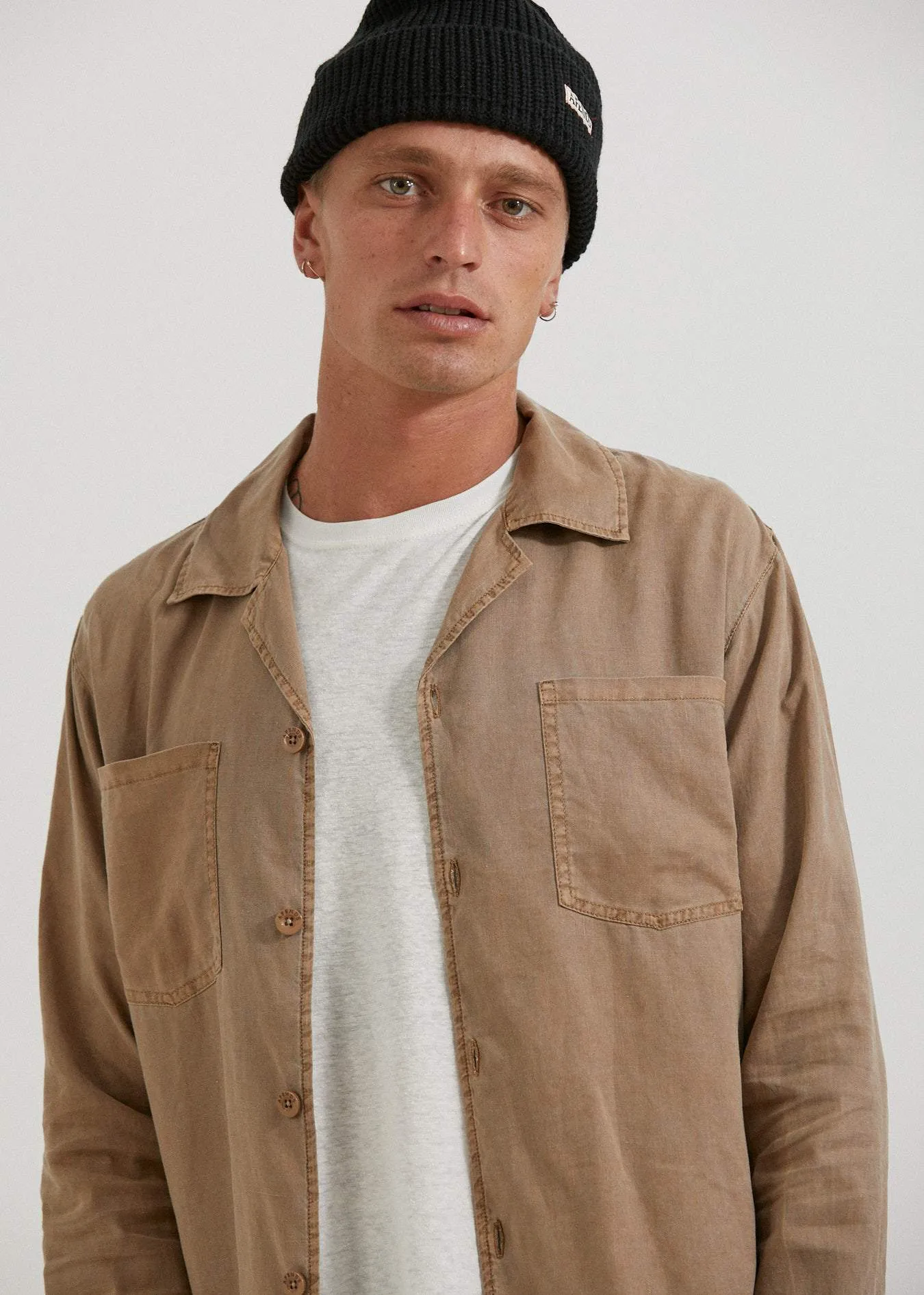 Afends Mens Mota - Hemp Long Sleeve Shirt - Sand