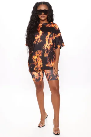 Aries Tribe Flame Biker Short Set - Orange/combo