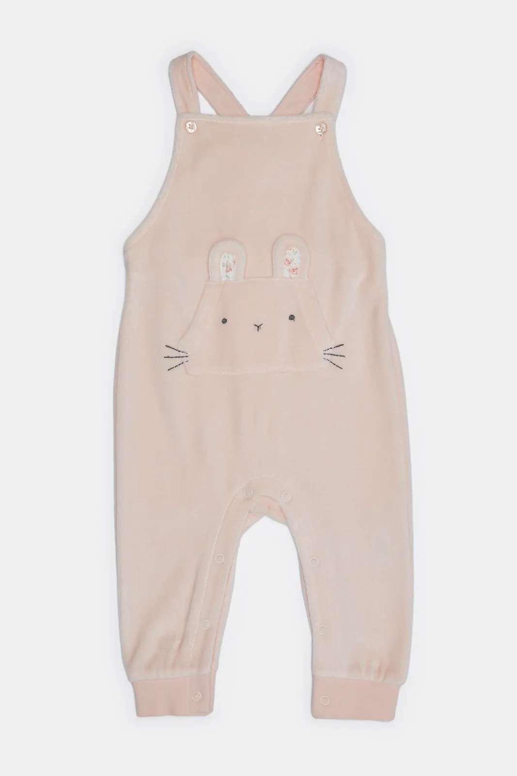 Baby Pink And White Embellished Dungaree Set (2 Piece)