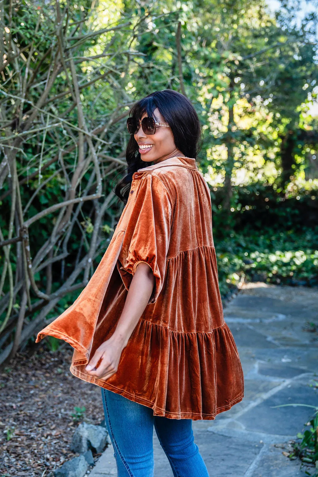 Babydoll Velvet Tunic in Rust