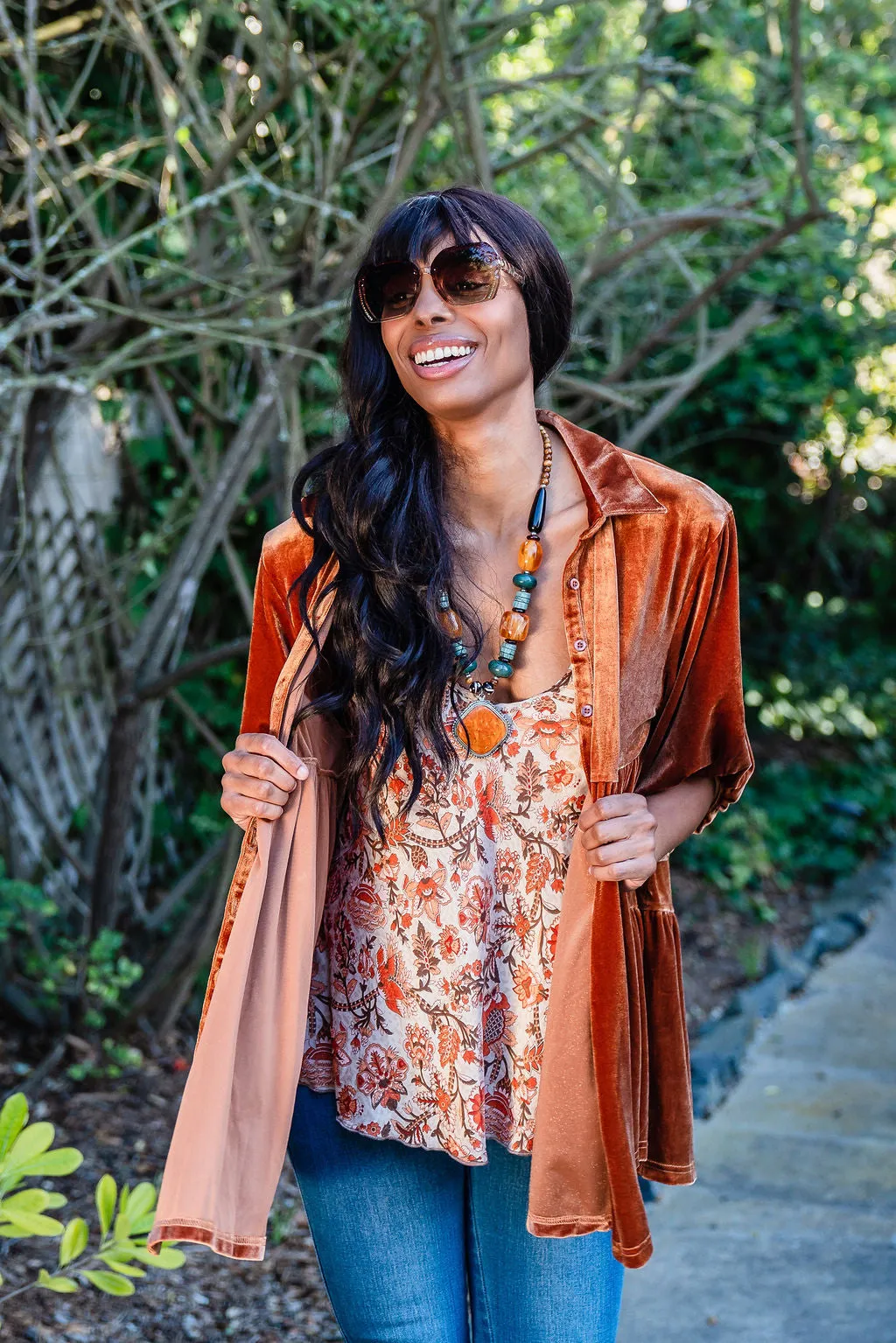 Babydoll Velvet Tunic in Rust