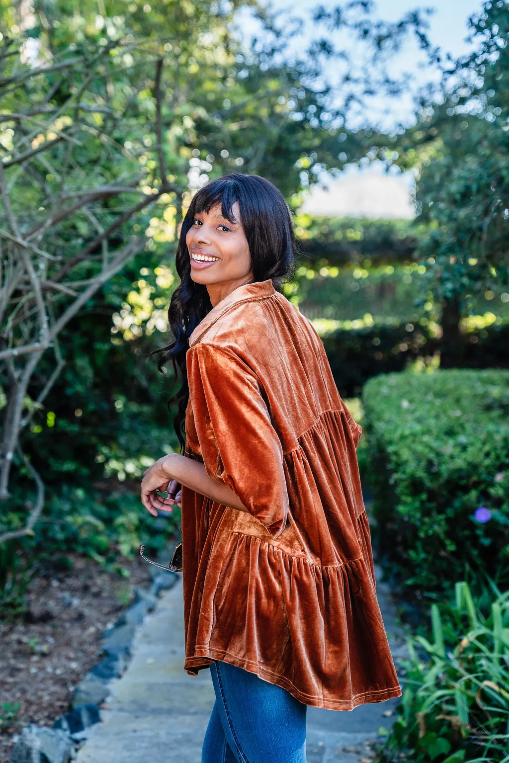 Babydoll Velvet Tunic in Rust