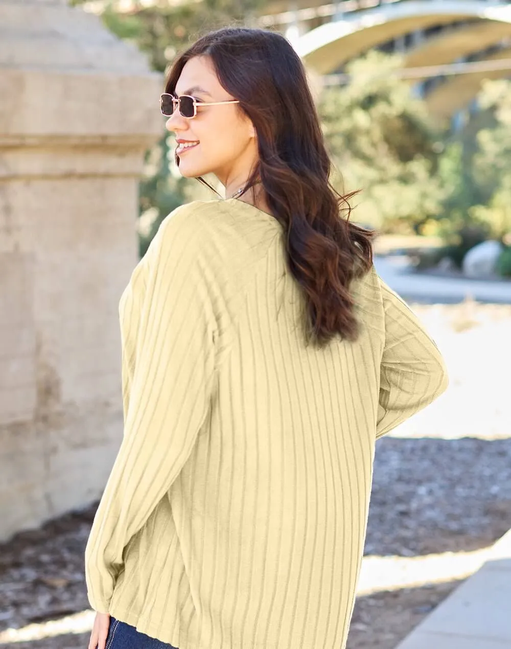 Basic Bae Full Size Ribbed Round Neck Long Sleeve Knit Top