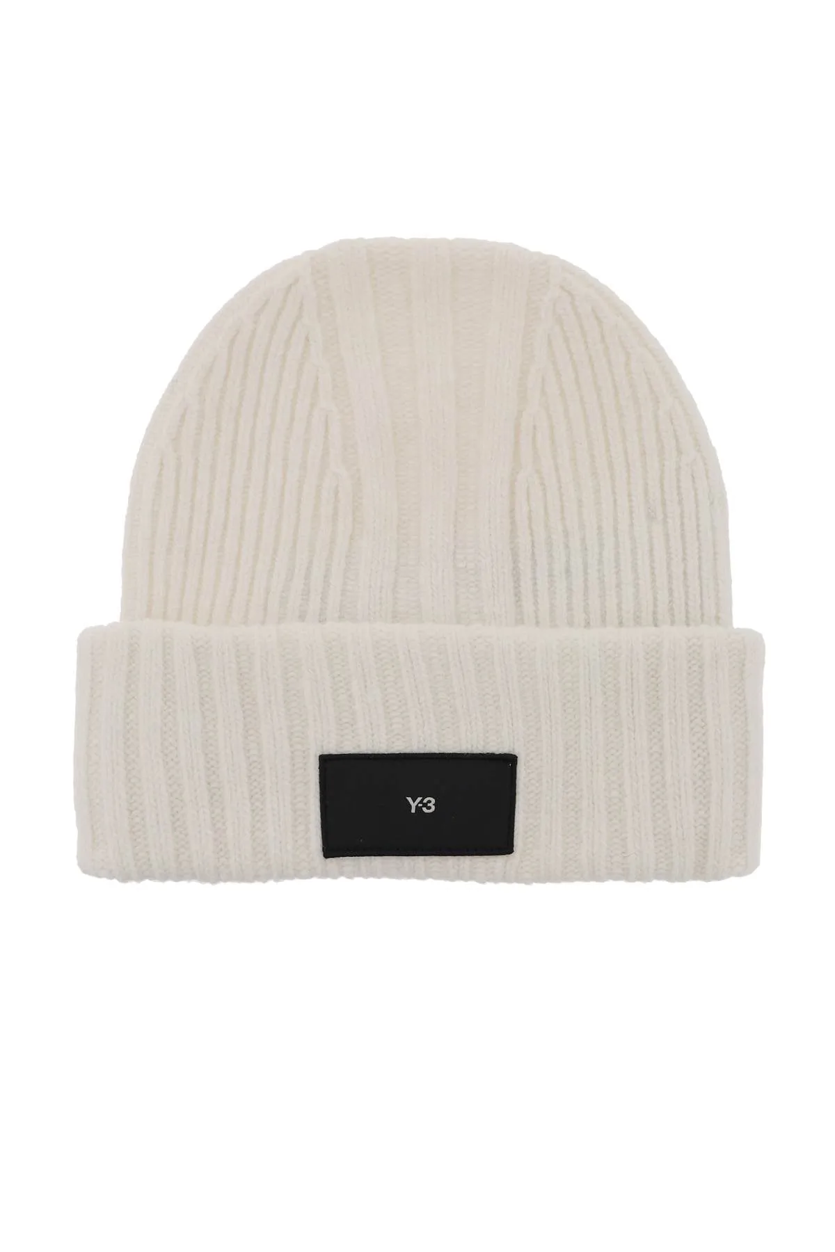 beanie hat in ribbed wool with logo patch