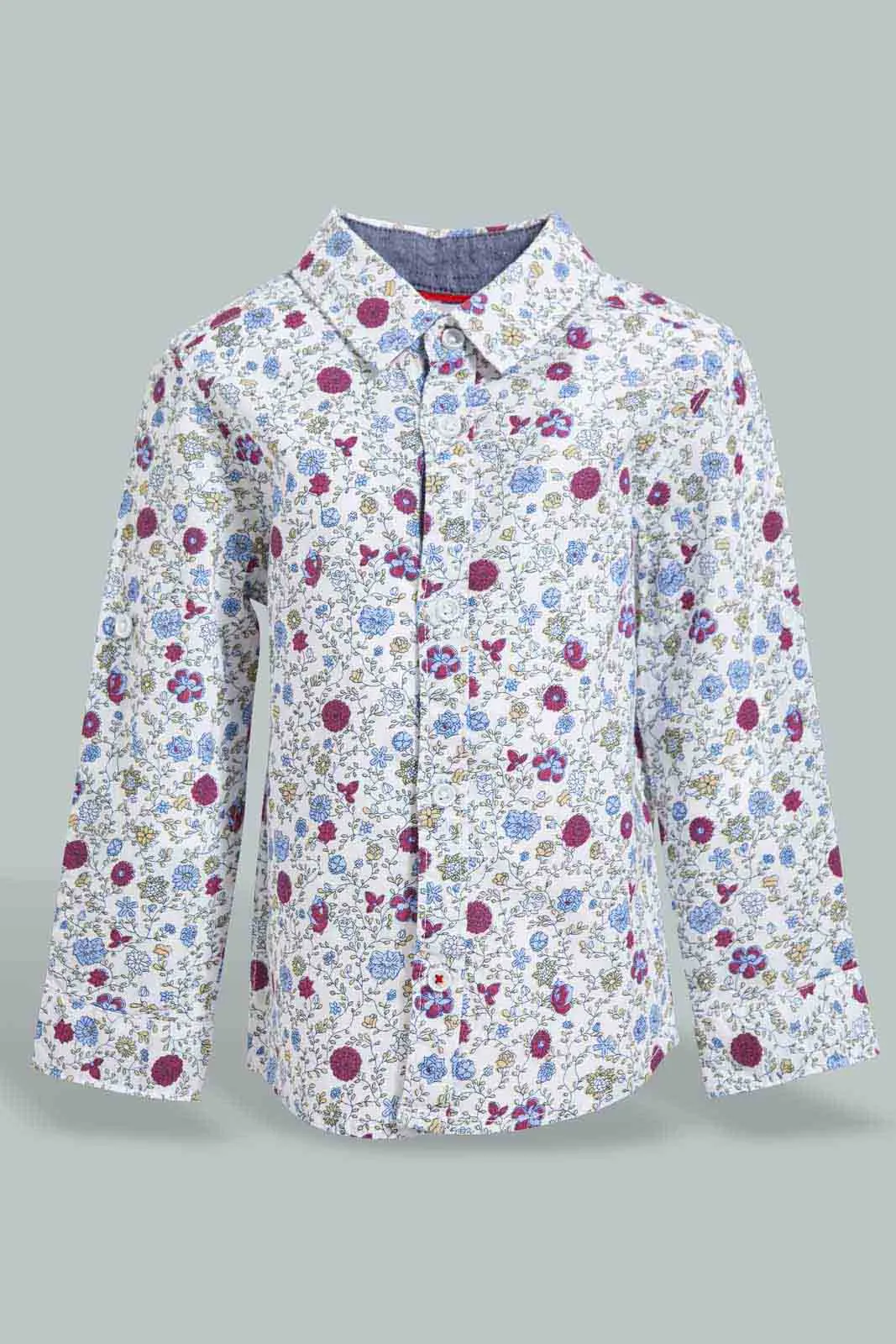 Beige Floral Long Sleeved Shirt For Infant Boys