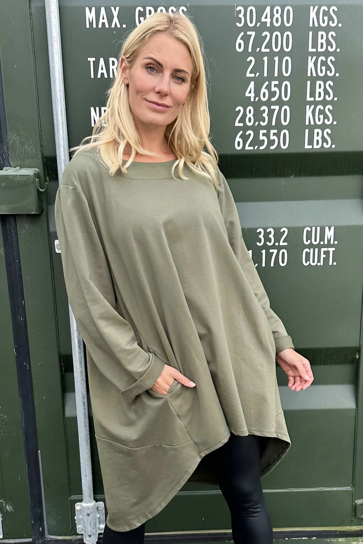 Binky Dipped Hem Cotton Tunic Khaki