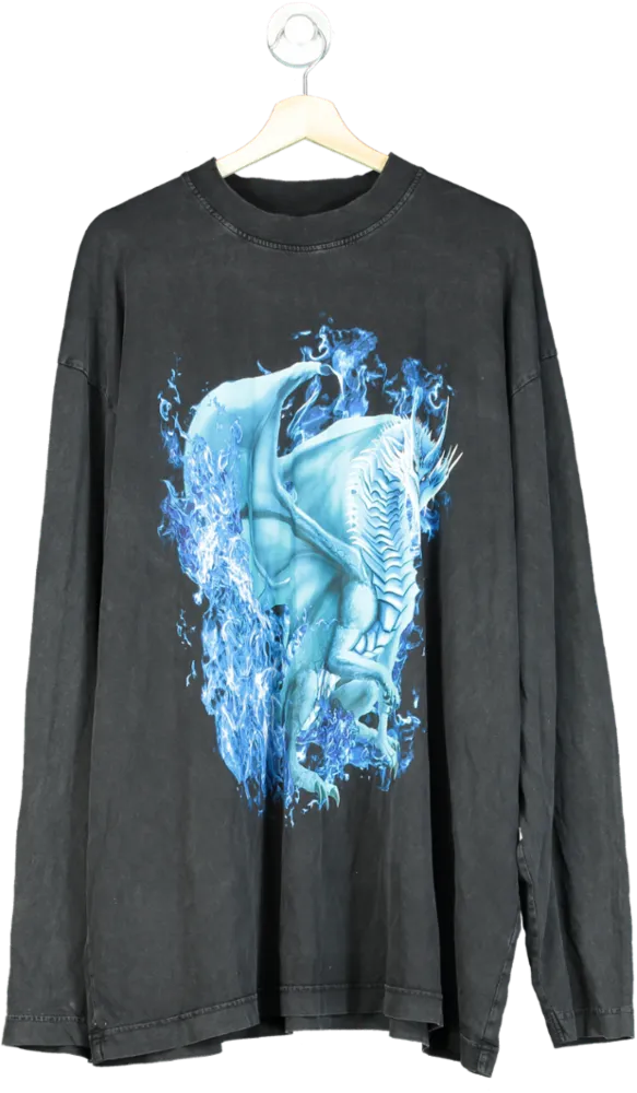 Black Blue Dragon Graphic Long Sleeve T-Shirt UK XL