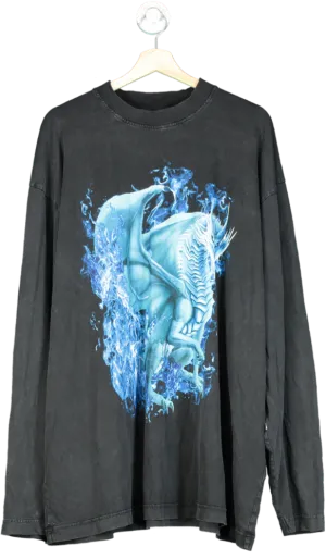 Black Blue Dragon Graphic Long Sleeve T-Shirt UK XL