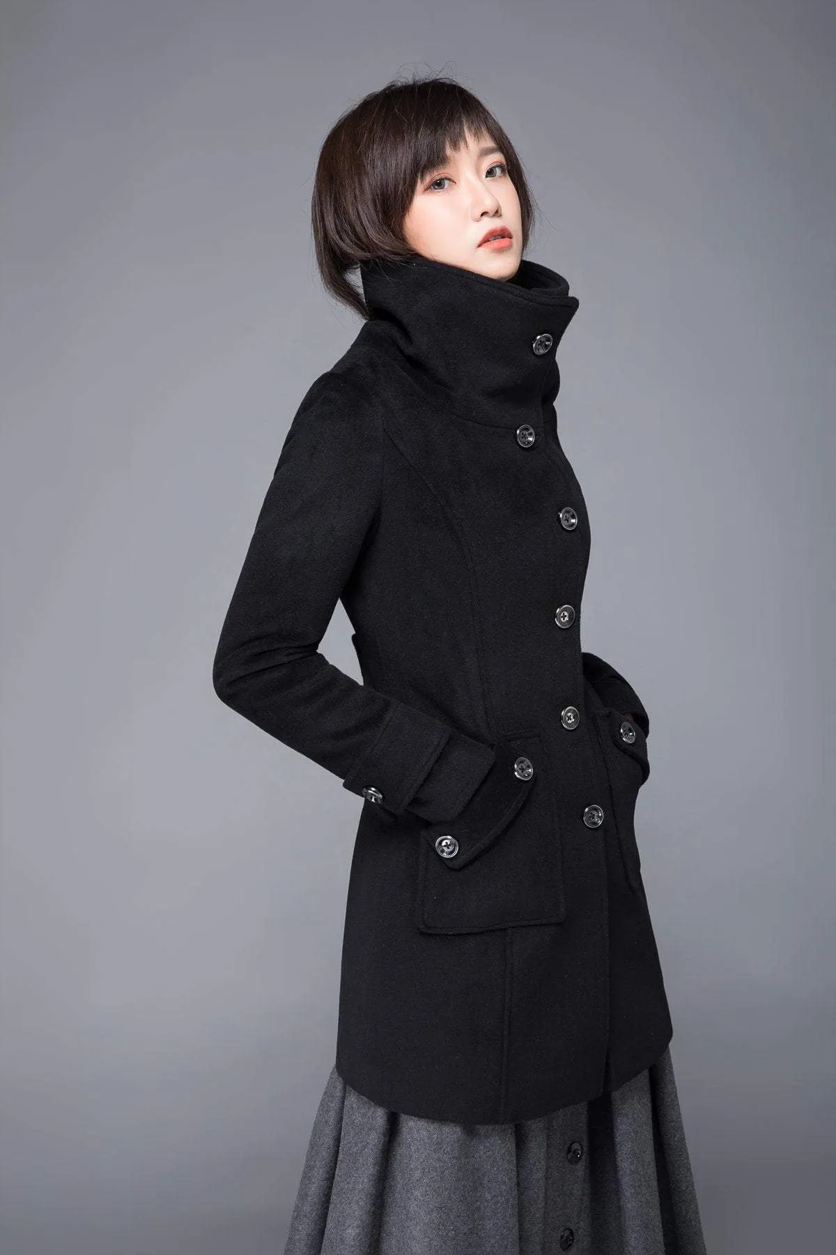 black coat, wool coat, womens coat, winter coat, Military coat, warm coat, black wool coat, Coat with pockets, Warm wool coat C1231