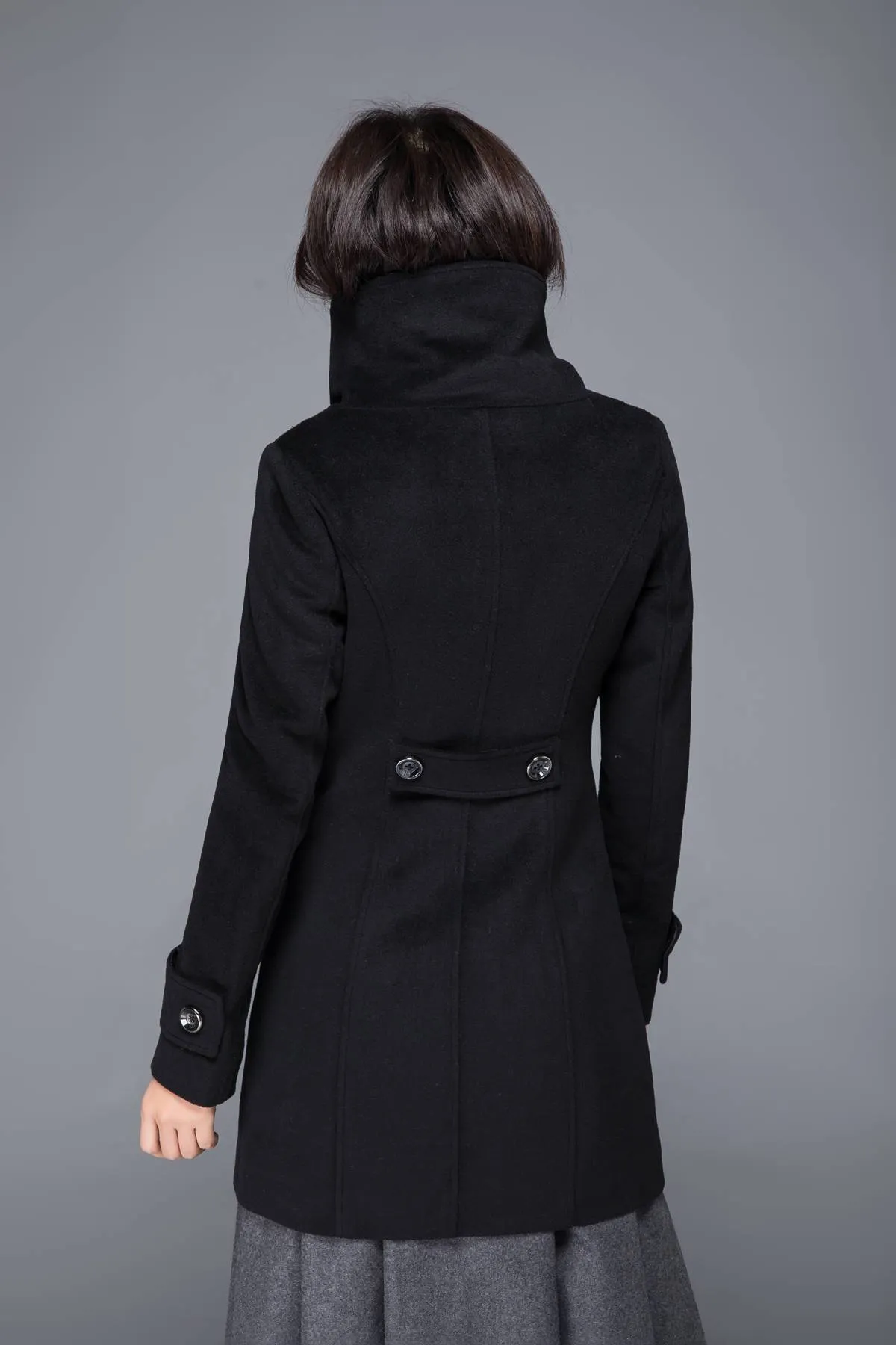 black coat, wool coat, womens coat, winter coat, Military coat, warm coat, black wool coat, Coat with pockets, Warm wool coat C1231