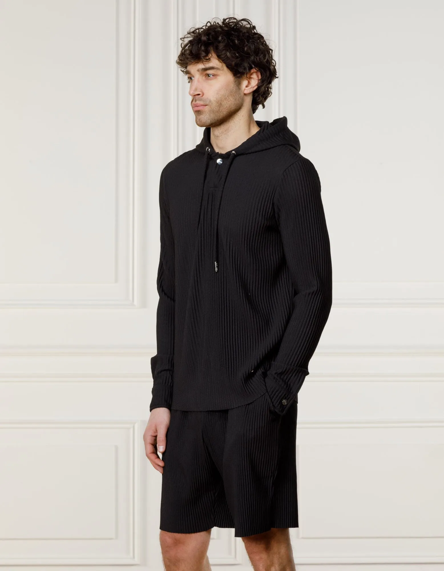 Black Pleated Hoodie