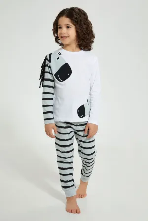 Blue And White Applique Zebra Pyjama Set (Pack Of 2)