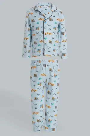 Blue Animal Print Pyjama Set (2 Piece)