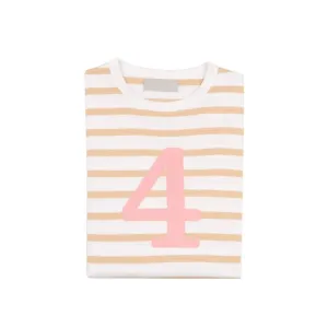 Bob & Blossom: Biscuit & White Breton Striped Pink Number 4 T-Shirt