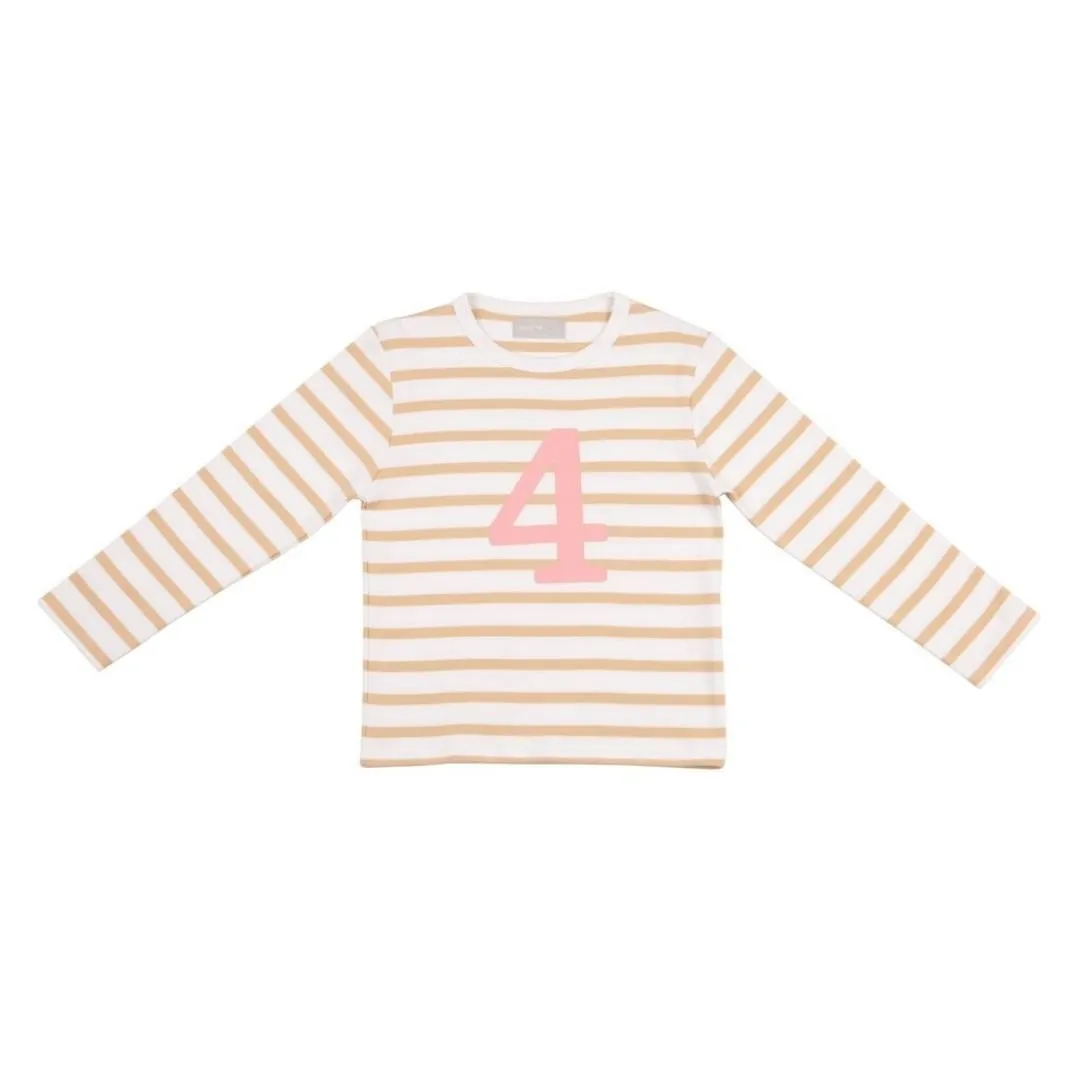 Bob & Blossom: Biscuit & White Breton Striped Pink Number 4 T-Shirt