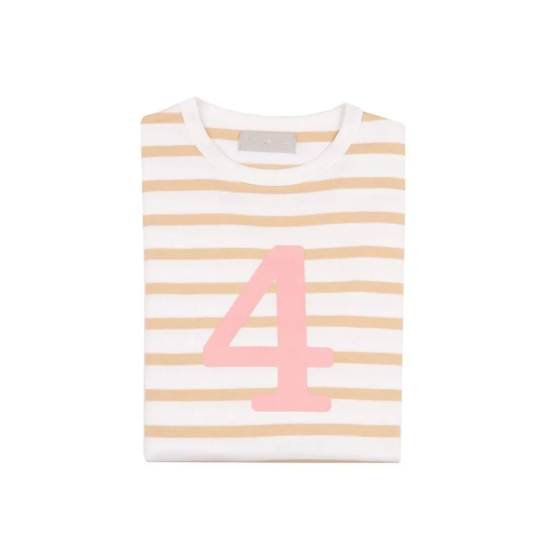 Bob & Blossom: Biscuit & White Breton Striped Pink Number 4 T-Shirt