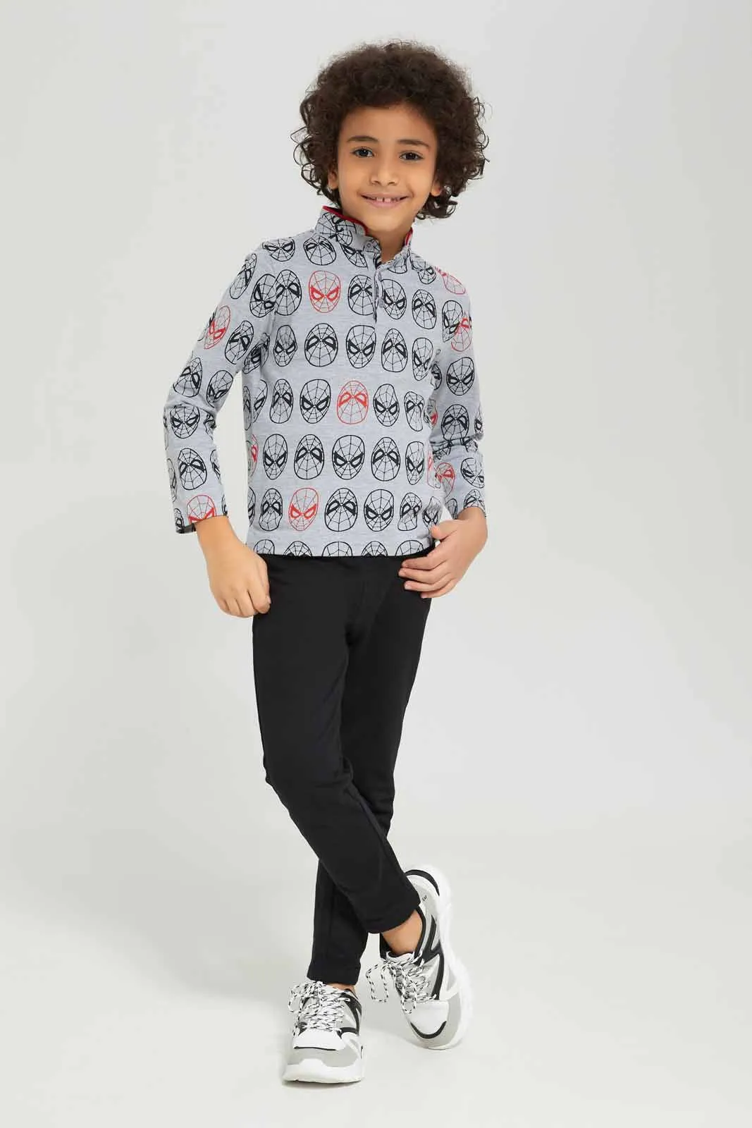 Boys Grey Long Sleeve Spiderman Character Polo Shirt