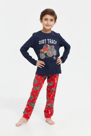 Boys Navy Printed Pyjama Set (2 Piece)