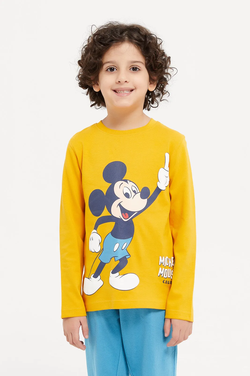 Boys Yellow And Blue Mickey Mouse Pyjama Set (2 Piece)