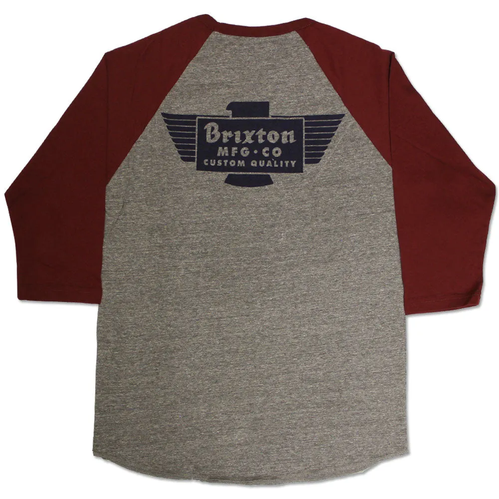 Brixton Cylinder 3/4 Sleeve Baseball T-Shirt Heather Grey Burgundy