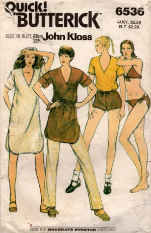 Butterick 6536 JOHN KLOSS Womens Stretch Bikini Top Tunic & Pants 1980s Vintage Sewing Pattern Size 10 Sleeve Missing