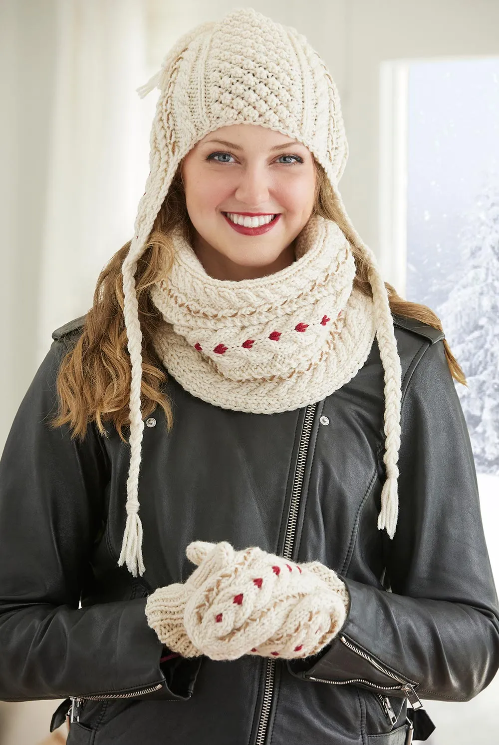 Cable Cozy Hat, Cowl & Mittens Set