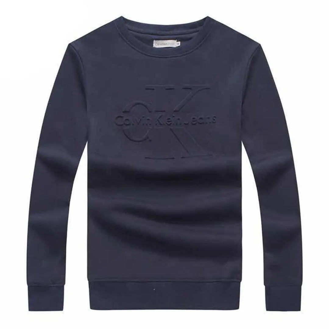 Calvin Klein Logo-Embroidered Crew Neck Sweat Shirt- NavyBlue