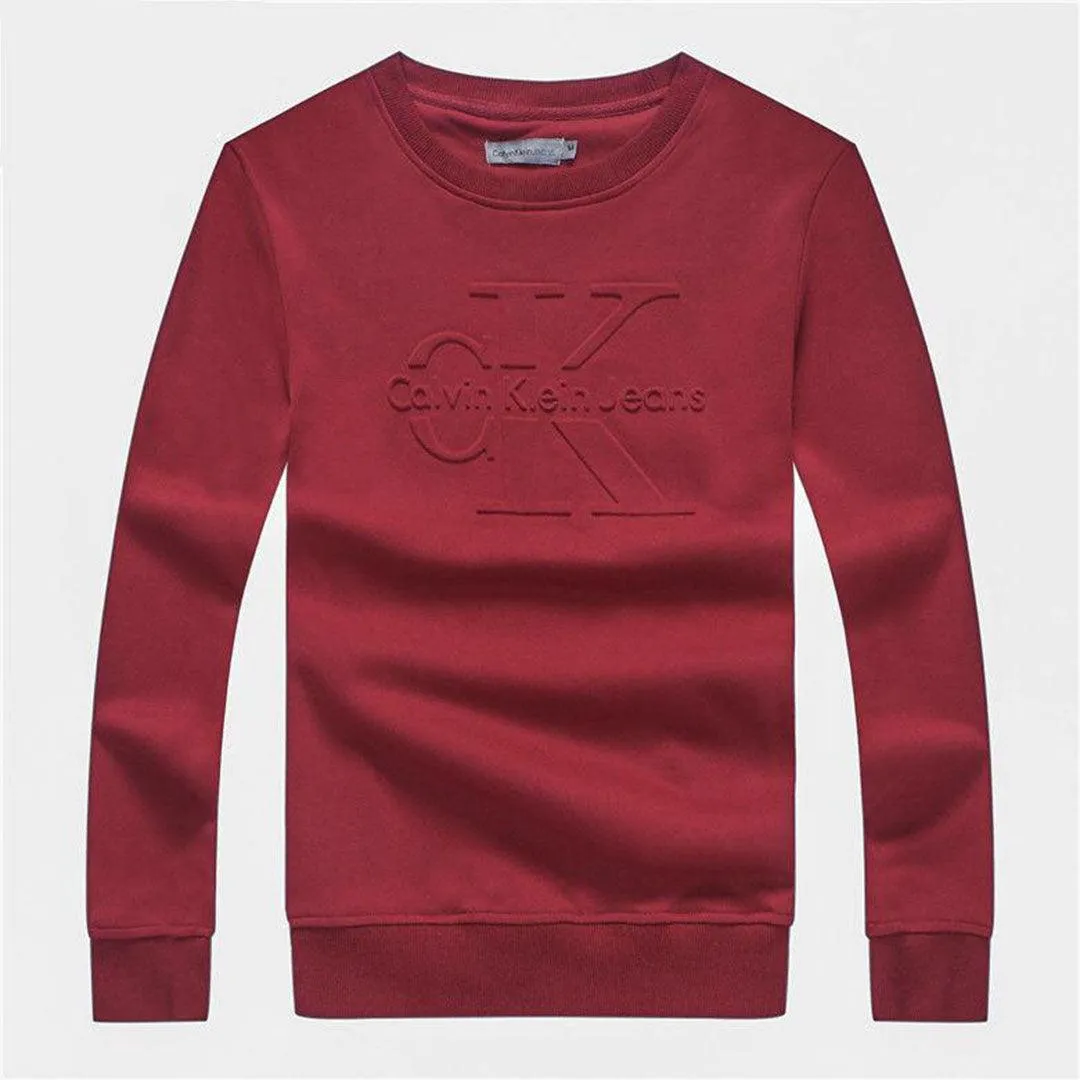 Calvin Klein Logo-Embroidered Crew Neck Sweat Shirt- Red